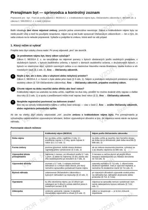 Náhľad tlačiva Kompletný balík: prenájom bytu (nájomná zmluva, protokol, sprievodca)