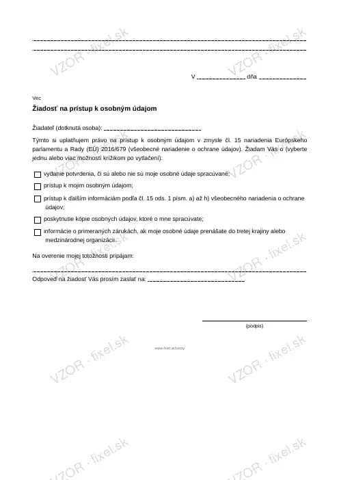 Náhľad tlačiva Balík: uplatnenie práv dotknutej osoby (GDPR)
