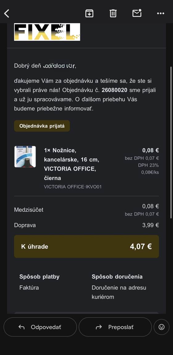 Screenshot reálnej objednávky cez ChatGPT