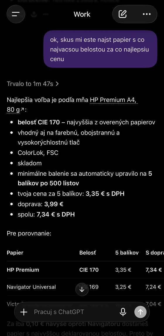 Screenshot reálnej objednávky cez ChatGPT