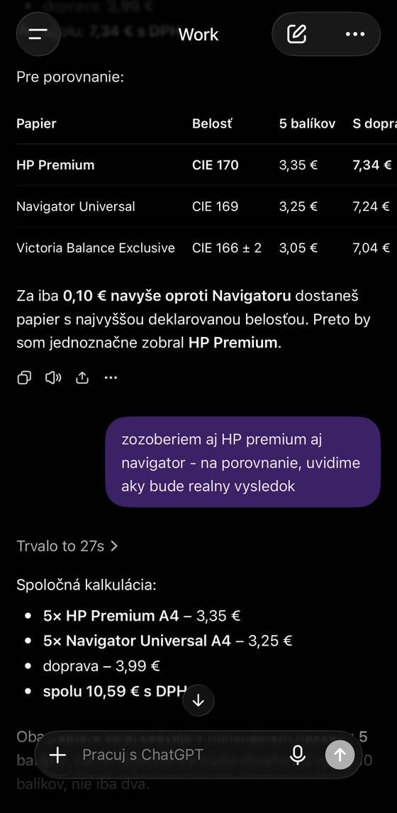Screenshot reálnej objednávky cez ChatGPT