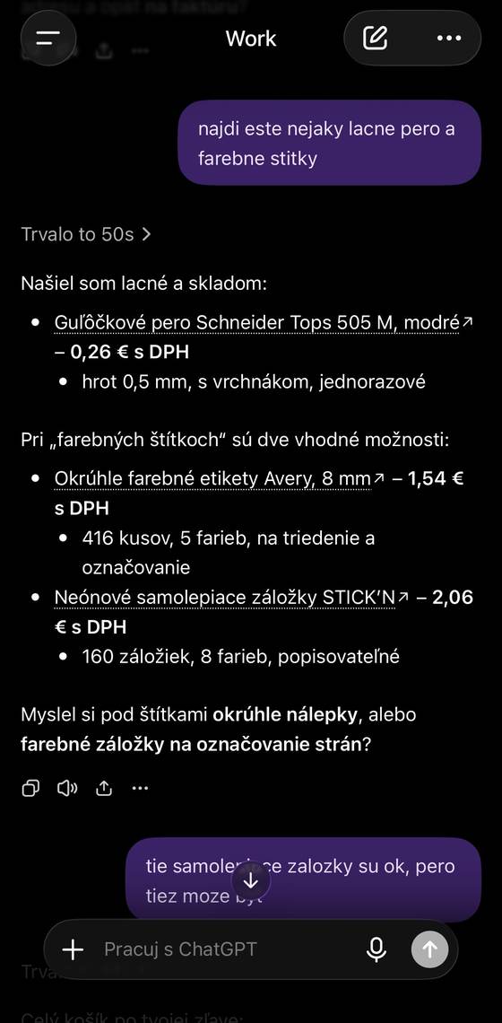 Screenshot reálnej objednávky cez ChatGPT