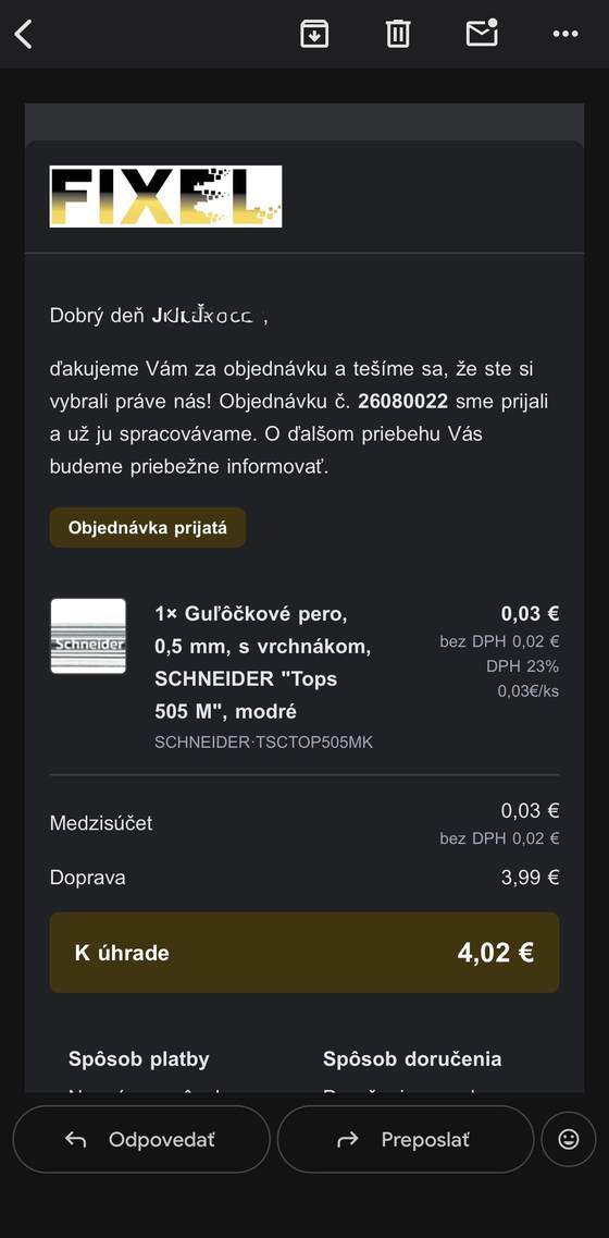 Screenshot reálnej objednávky cez ChatGPT