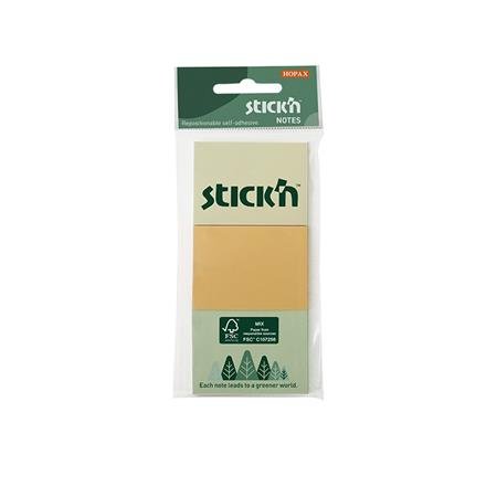 Samolepiaci bloček, 38x51 mm, 3x100 listov, STICK N, pastelové farby