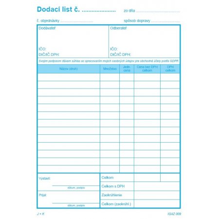 Dodací list A5 samoprepis , 100 list