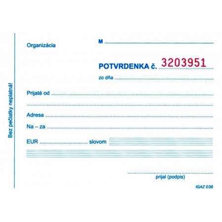Potvrdenka s juxtou A6 samoprepis 25x3