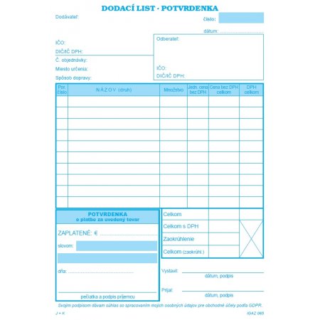 Dodací list A5 s DPH s potvrd., samop.