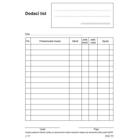 Dodací list  A5 bez DPH samoprep. 100 l