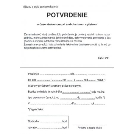 Potvrdenie o čase strávenom pri vyšetr. A7