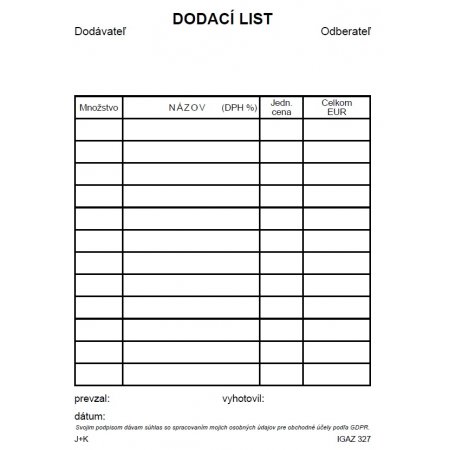 Dodací list A6 - 100 listov, samoprepis