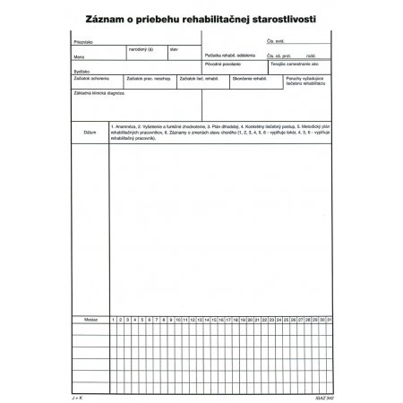 Záznam o priebehu rehabil. starostl. A4