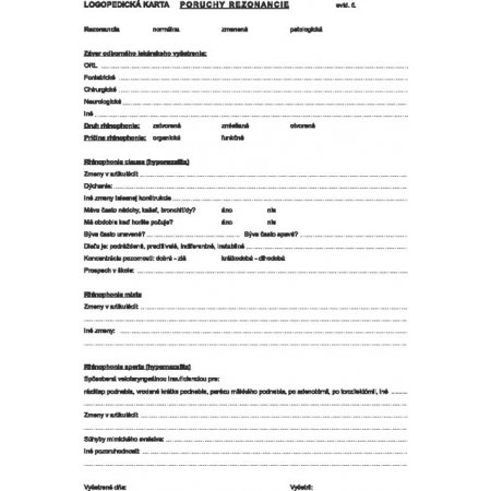 Logopedická karta: PORUCHY REZONANCIE A4