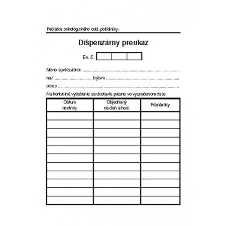 Dispenzárny preukaz A6 karta