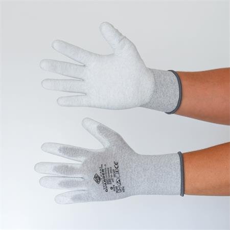 Ochranné rukavice, s karbónovým vláknom, dlaň potiahnutá PU, veľkosť M, bielo-sivé