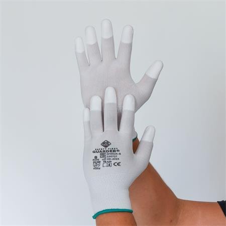 Ochranné rukavice, s karbónovým vláknom, končeky prstov potiahnuté PU, veľkosť XL, bielo-sivé