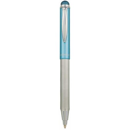 Guľôčkové pero, 0,24 mm, teleskopické, nehrdzavejúca oceľ, svetlomodré telo, ZEBRA "Telescopic Metal Stylus", modrá