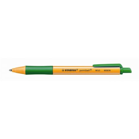 Guľôčkové pero, 0,5 mm, stláčací mechanizmus, STABILO "Pointball", zelené