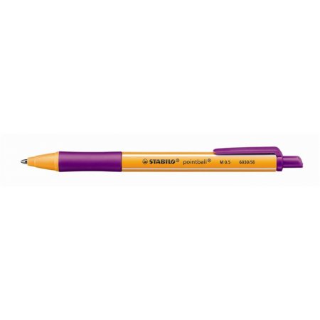 Guľôčkové pero, 0,5 mm, stláčací mechanizmus, STABILO "Pointball", fialové