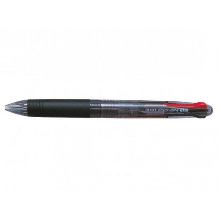 Guľôčkové pero, 0,25 mm, stláčací mechanizmus, čierne telo, PILOT "Feed GP4", 4-farebné