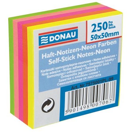 Samolepiaci bloček, 50x50 mm, 5x50 listov, DONAU, neónové farby