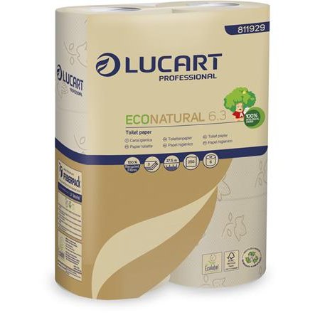 Toaletný papier, 3-vrstvový, malý kotúč, 27,5 m, LUCART "EcoNatural 6.3", hnedá
