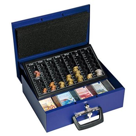 Pokladnička na euro bankovky a mince, 35,5 x 27,5 x 10 cm, WEDO "UNIVERSA", modrá