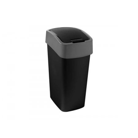 Odpadkový kôš s výklopným vekom 45 litrov, CURVER "Pacific flip bin", čierna/strieborná