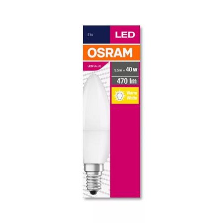 LED žiarovka, E14, sviečka, B35, 5,7W, 470lm, 2700K (MF), OSRAM "Value"