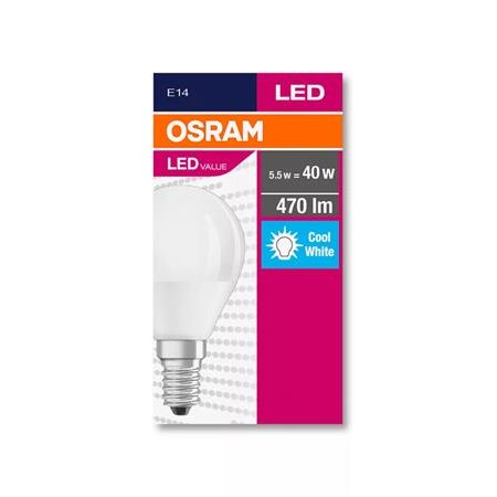 LED žiarovka, E14, malá guľa, P45, 5,7W, 470 lm, 4000K (HF), OSRAM "Value"