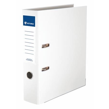Pákový šanón, 75 mm, A4, PP/kartón, s ochranným spodným kovaním, VICTORIA OFFICE  "Basic", biely