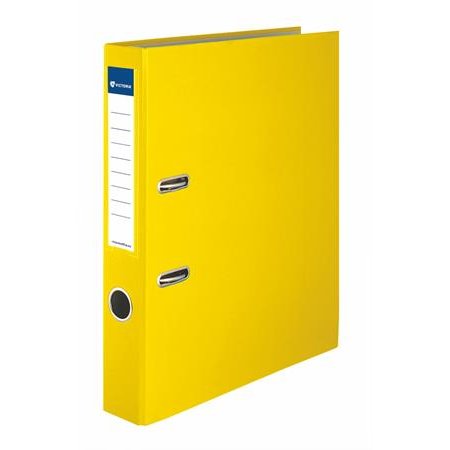Pákový šanón, 50 mm, A4, PP/kartón, s ochranným spodným kovaním, VICTORIA OFFICE  "Basic", žltý