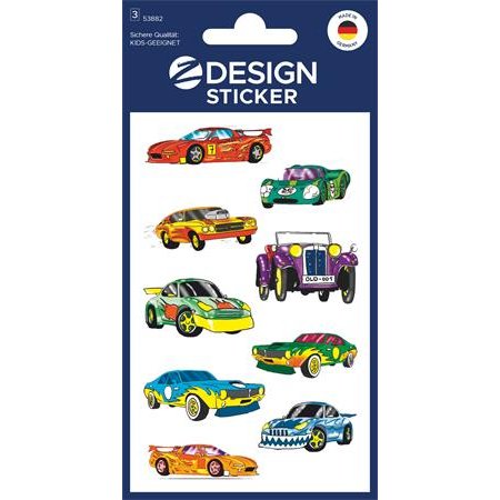 Nálepky, papier, 3 hárky, 76x120 mm, AVERY ZWECKFORM, "Z-Design No.53882", farebné autá