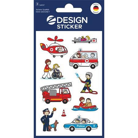 Nálepky, papier, 3 hárky, 76x120 mm, AVERY ZWECKFORM, "Z-Design No.54137", záchranári, policajti, hasiči