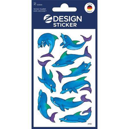 Nálepky, papier, 2 hárky, 76x120 mm, 76x120 mm, AVERY ZWECKFORM, "Z-Design No.53444", trblietavé delfíny