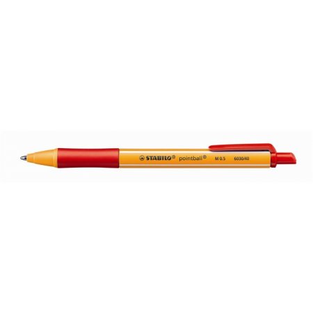 Guľôčkové pero, 0,5 mm, stláčací mechanizmus, STABILO "Pointball", červené