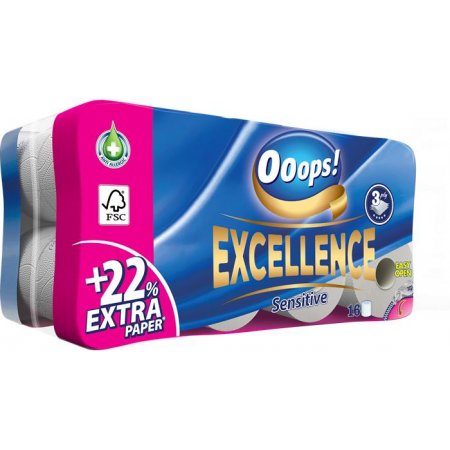 Toaletný papier, 3-vrstvový, malý kotúč, 16 kotúčov, OOOPS "Excellence"