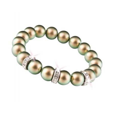 Náramok, zo zelených SWAROVSKI® perál, s bielym rondella krištáľom, 10 mm, veľ. M, ART CRYSTELLA® 