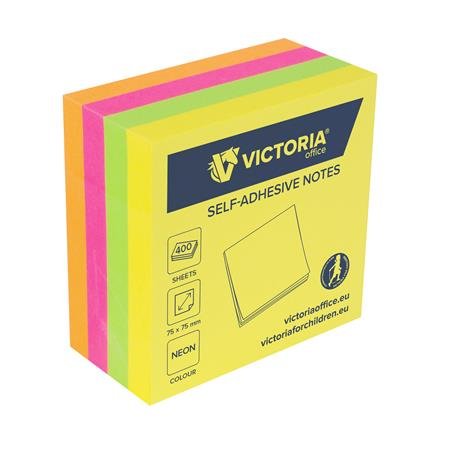 Samolepiaci bloček, 75x75 mm, 400 listov, VICTORIA OFFICE, neónový