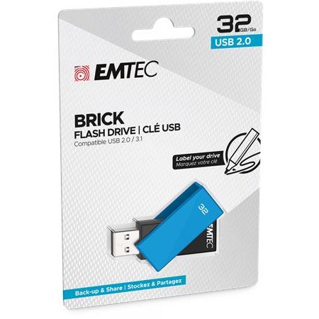 USB kľúč, 32GB, USB 2.0, EMTEC "C350 Brick", modrá