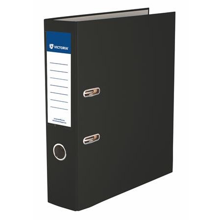 Pákový šanón, 75 mm, A4, PP/kartón, s ochranným spodným kovaním, VICTORIA OFFICE  "Basic", čierny