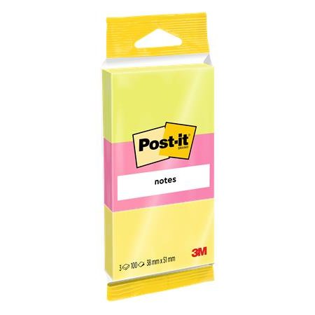 Samolepiaci bloček, 38x51 mm, 3x100 listový, 3M POSTIT, neónové farby