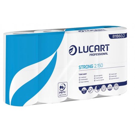 Toaletný papier, 2-vrstvový, pre malé rolky, 8 roliek, LUCART "Strong 2.150", biela