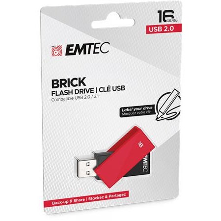 USB kľúč, 16GB, USB 2.0, EMTEC "C350 Brick", červená
