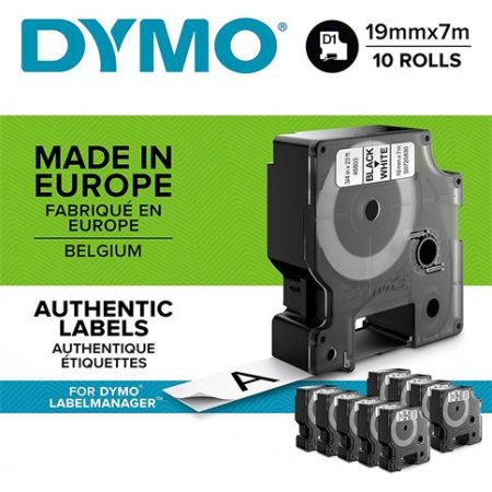 Páska do štítkovača, sada, 19 mm x 7 m, DYMO "D1", biela-čierna