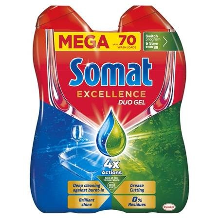 Umývací gél do umývačky riadu, duo balenie, 2×630 ml, SOMAT „Excellence Grease Cutting“