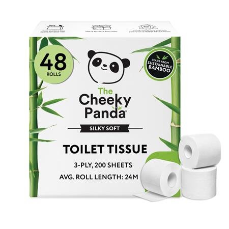 Toaletný papier, bambusový, 3-vrstvový, malý kotúč, 48 kotúčov, CHEEKY PANDA, biely