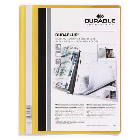 Rýchloviazač, A4, široký, priehľadné vrecko, DURABLE "DURAPLUS®", žltý