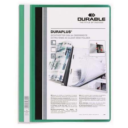 Rýchloviazač, A4, široký, priehľadné vrecko, DURABLE "DURAPLUS®", zelený