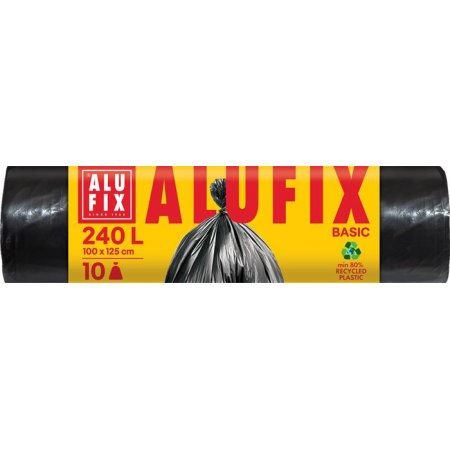 Vrece na odpad, 240 l, 10 ks, 100 x 125 cm, 20 µ, ALUFIX "Economy", čierne