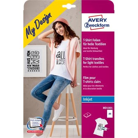 Nažehľovacia fólia, A4, do atramentových tlačiarní, na svetlý textil, AVERY ZWECKFORM